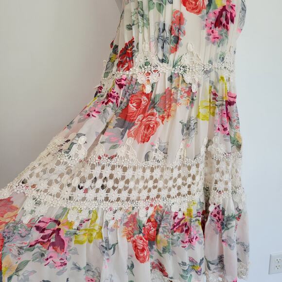 Anthropologie Ranna Gill Kalia Floral Dress Ivory Crochet Lace Women Small - Picture 6 of 15